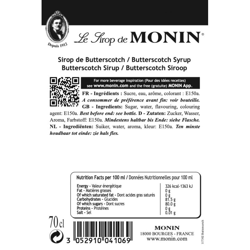 Monin Butterscotch siroop ingrediënten
