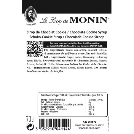 Monin Choco Cookies siroop ingrediënten